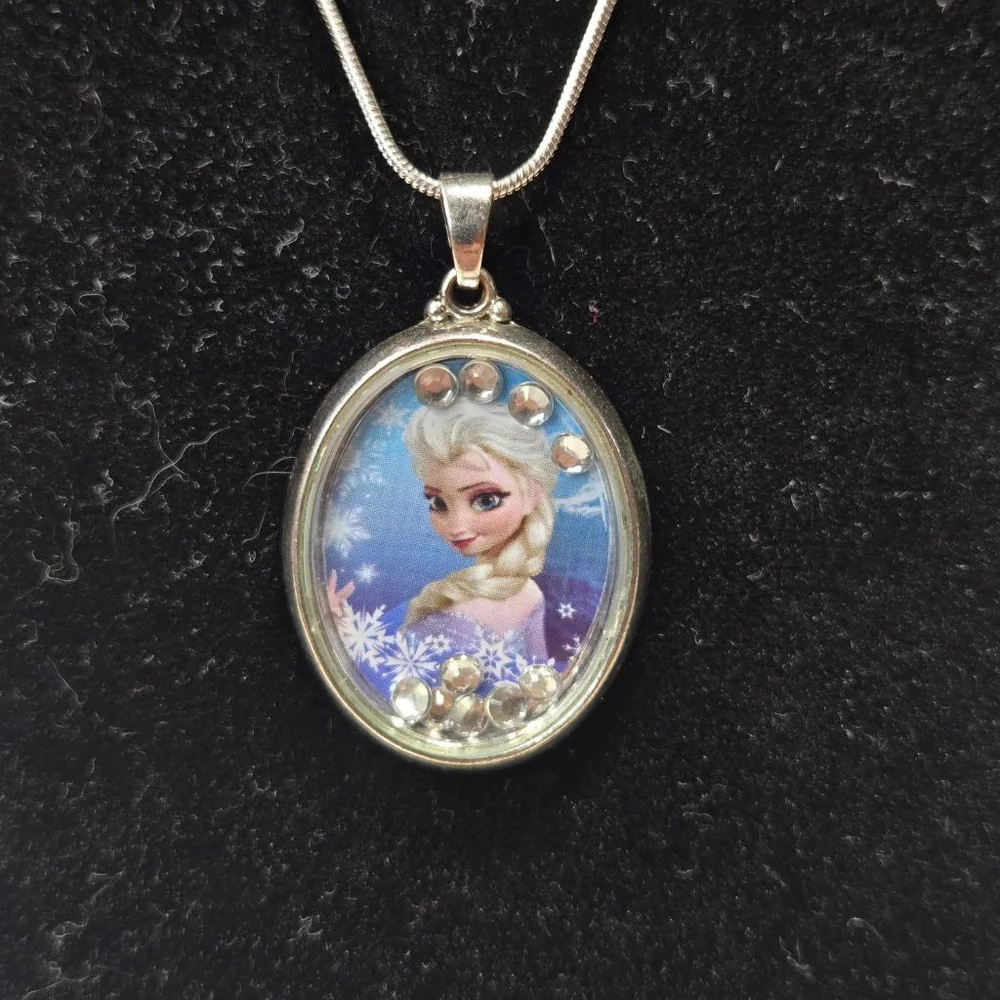 Disney Necklace Frozen Elsa Silver Blue Pendant Crystals 20